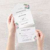 Elegant Floral Blush Pink Waterverf RSVP Weddensch All In One Uitnodiging (Afscheurbaar)