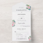 Elegant Floral Blush Pink Waterverf RSVP Weddensch All In One Uitnodiging (Binnen)