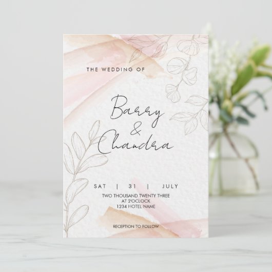 Elegant Floral Blush Pink Wedding Kaart (Staand voorkant)