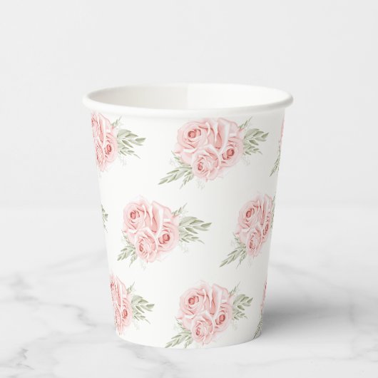 Elegant Floral Blush Roze Roze Cups Papieren Bekers (Links)