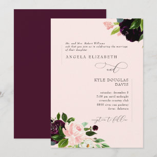 Elegant Floral Blush & Wine Bride Parents Wedding Kaart