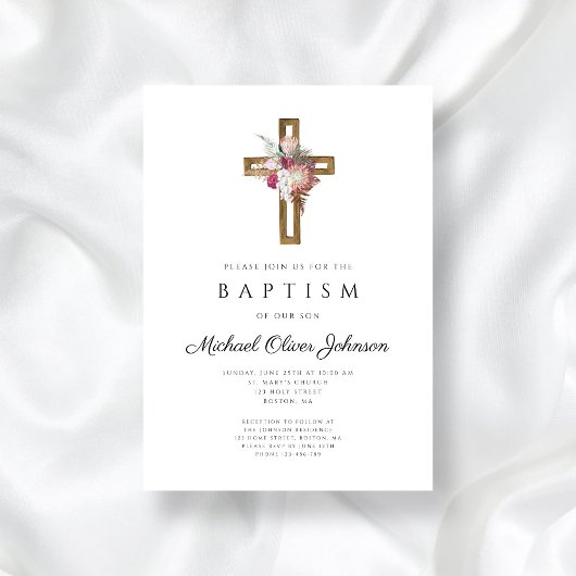 Elegant Floral Boho Cross Baptisme Kaart