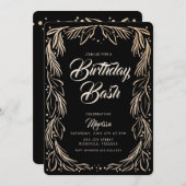 Elegant Floral Border Birthday Bash Uitnodiging (Voorkant / Achterkant)