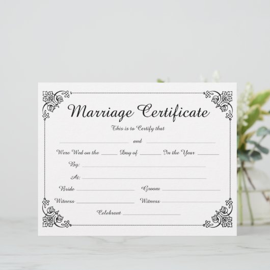 Elegant Floral Border Script Huwelijkscertificaat (Staand voorkant)