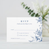 Elegant Floral Botanical Navy Blue RSVP Card Kaart (Staand voorkant)