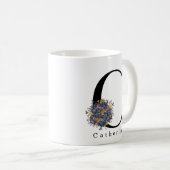 Elegant Floral Botanisch Monogram | Aangepaste tek Koffiemok (Voorkant rechts)