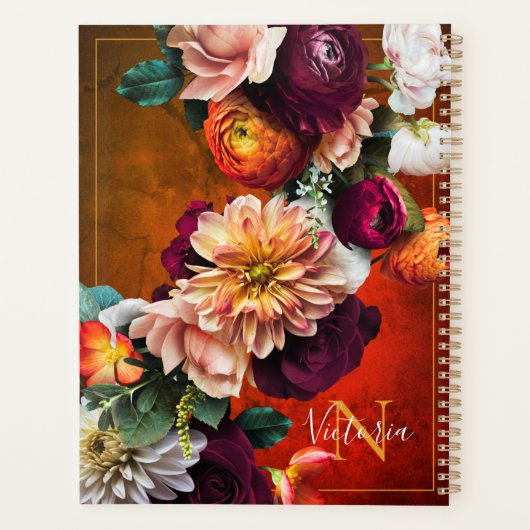 Elegant Floral botanische benaming Red Rustic Planner (Achterkant)