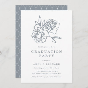 Elegant Floral Bouquet Slate Blue Graduation Party Kaart