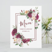 Elégant Floral Bourgogne - Menu Réception Mariage (Debout devant)