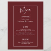 Elégant Floral Bourgogne - Menu Réception Mariage (Dos)