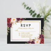 Elégant Floral Bourgogne Noir Noir Mariage RSVP (Debout devant)