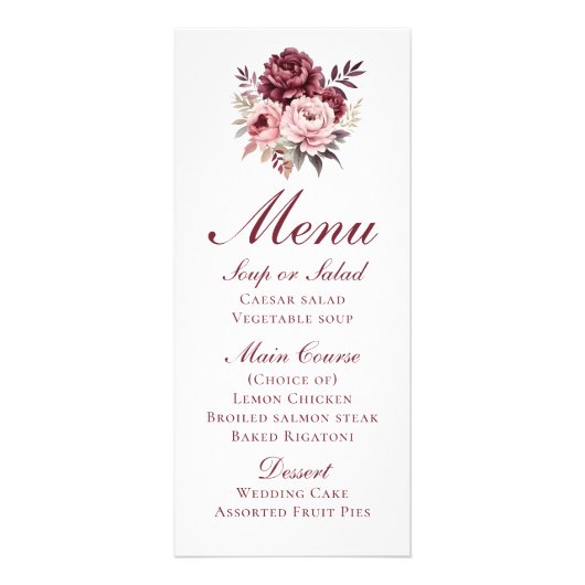Elégant Floral Bourgogne Peony Menu Mariage (Devant)