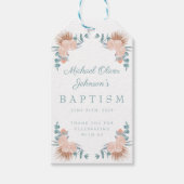Elegant Floral Boy Foto Baptisme Cadeaulabel (Voorkant)