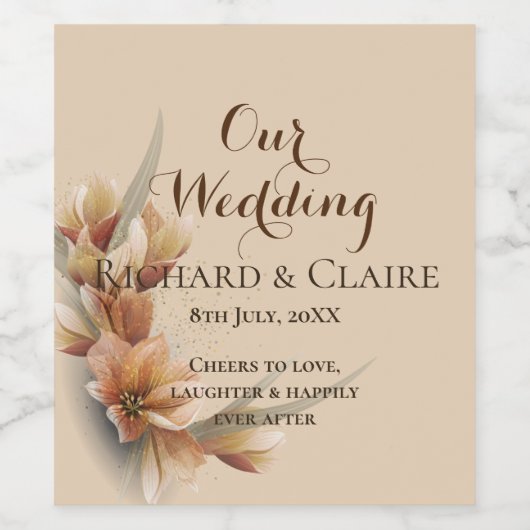 Elegant Floral Bride en Groom Wedding Wijn Etiket (Enkel label)