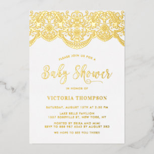 Elegant Floral Brocade Lace Baby shower Folie Uitnodiging