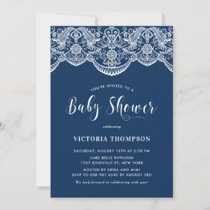 Elegant Floral Brocade Lace Blue Baby shower Kaart
