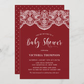 Elegant Floral Brocade Lace Red Baby shower Kaart (Voorkant / Achterkant)