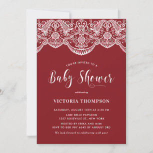 Elegant Floral Brocade Lace Red Baby shower Kaart