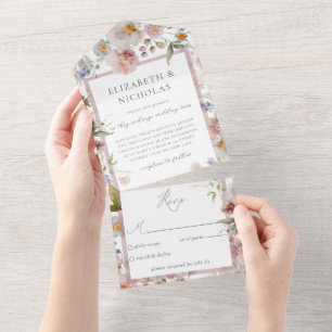 Elegant Floral bruiloft in één uitnodiging