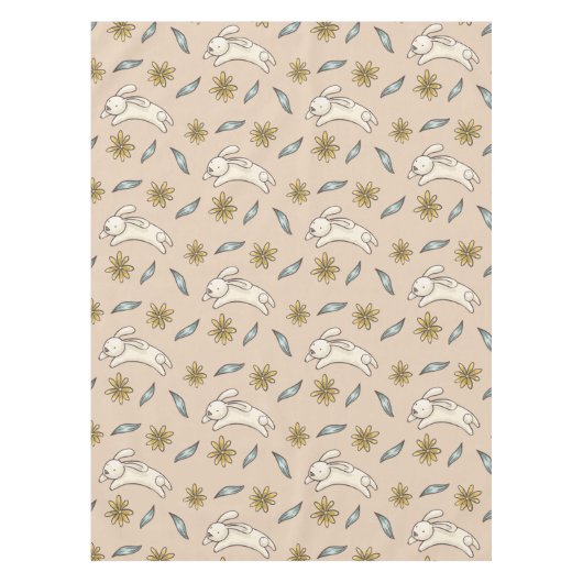 Elegant Floral Bunny Pattern Pasen | Tablecloth Tafelkleed (Voorkant)