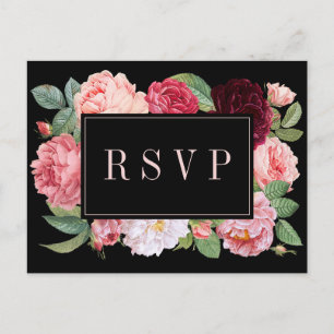 Elegant Floral Burgundy Black Wedding RSVP Briefkaart