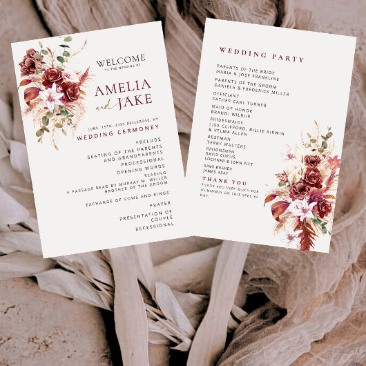 Elegant Floral Burgundy & Blush Boho Wedding  Handwaaier