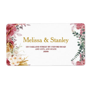 Elegant Floral Burgundy Gold Eucalyptus Weddenscha Etiket
