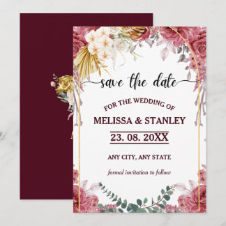 Elegant Floral Burgundy Gold Eucalyptus Weddenscha Save The Date
