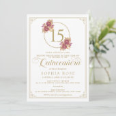 Elegant Floral Burgundy & Gold Quinceanera Kaart (Staand voorkant)