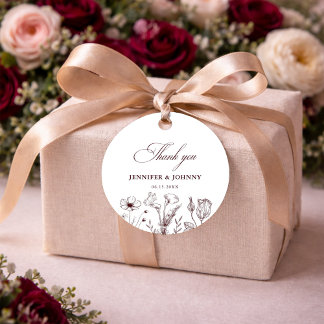 Elegant Floral Burgundy Wedding Favor Tags Bedankjes Labels