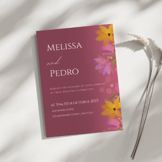 Elegant Floral Burgundy Wedding Invitation Kaart