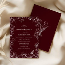 Elegant Floral Burgundy Wedding Invitation