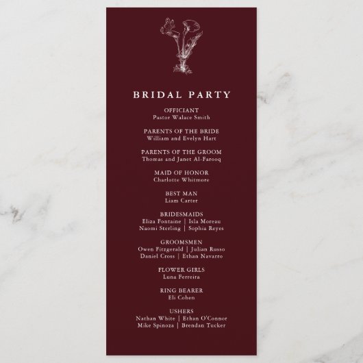 Elegant Floral Burgundy Wedding  Programma (Achterkant)
