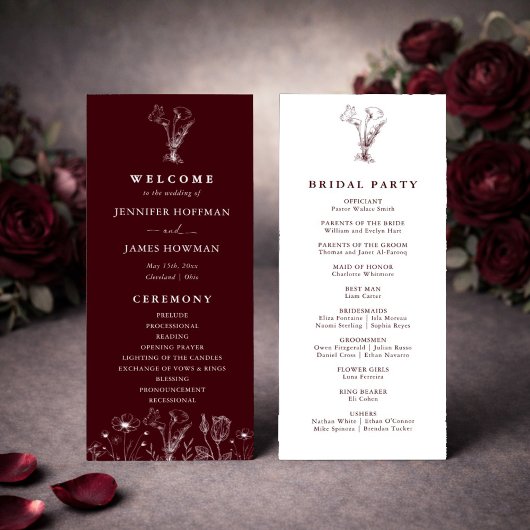 Elegant Floral Burgundy Wedding  Programma