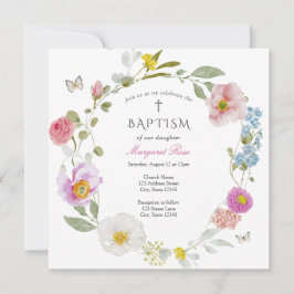 Elegant Floral Butterfly Baptism Invitation Kaart