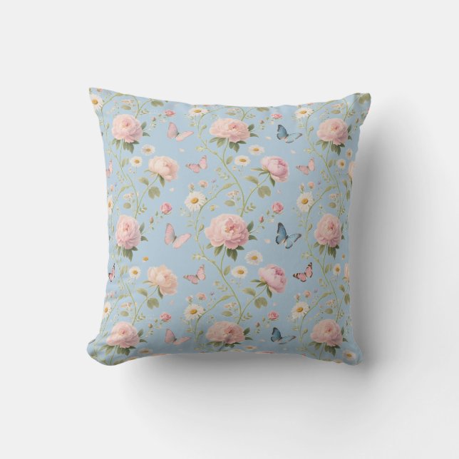 Elegant Floral & Butterfly Throw Pillow Kussen (Voorkant)