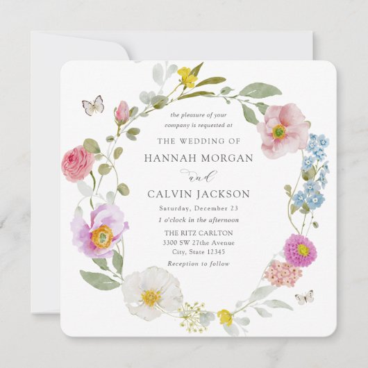 Elegant Floral Butterfly Wedding Invitation Kaart (Voorkant)