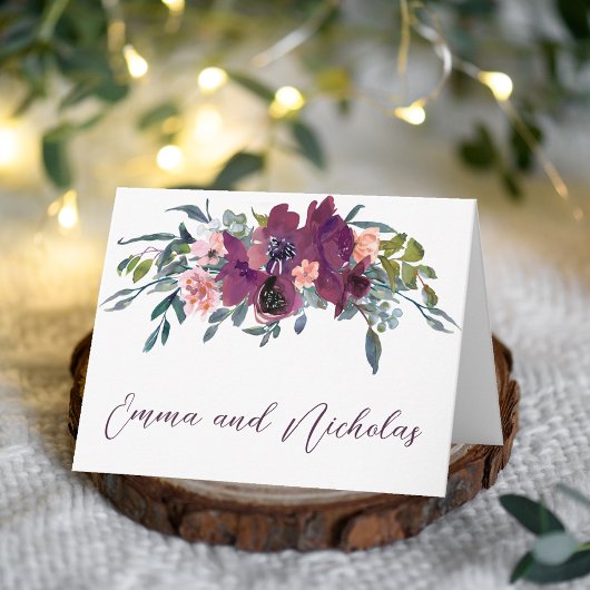 Élégant floral | Carte de note pliée rose pourpre