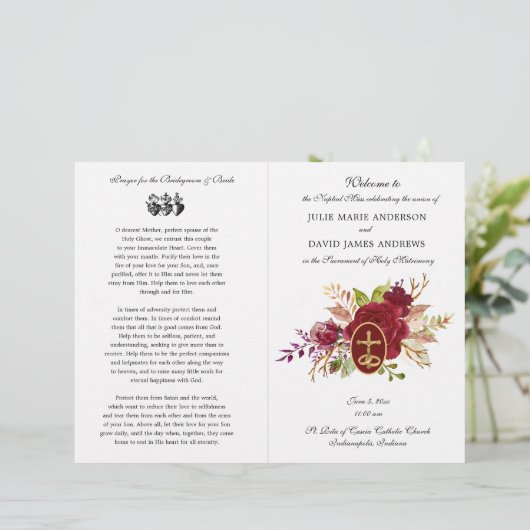 Élégant Floral Catholique Programme de mariage de (Debout devant)