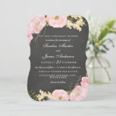 Elegant Floral Chalkboard Wedding Invite Kaart (Staand voorkant)