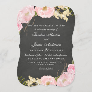 Elegant Floral Chalkboard Wedding Invite Kaart
