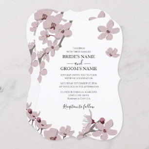 Elegant Floral Cherry Blossom Wedding Invitations Kaart