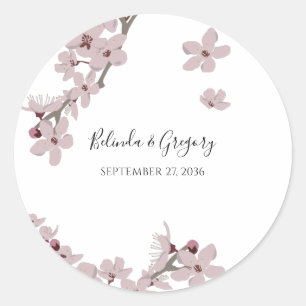 Elegant Floral Cherry Blossom Wedding Ronde Sticker