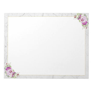 Elegant Floral  Chic Marble Paarse Pansies Notitieblok