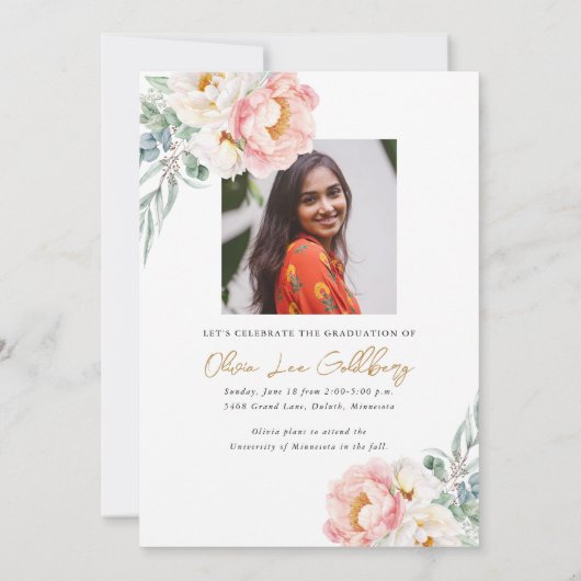 Elegant Floral Class of 2023 Afstudeerder Party In Kaart (Achterkant)