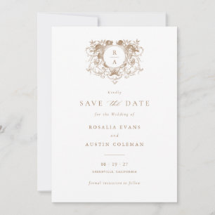  Elegant Floral Crest Bruiloft Save the Date Kaart