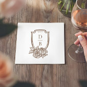 Elegant Floral Crest Couples Monogram Wedding Date Servet