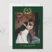 Elegant Floral Crest Emerald Gold Bedankkaart (Voorkant)