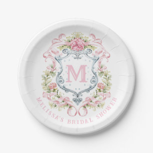 Elegant Floral Crest Monogram VRIJGEZELLENFEEST Papieren Bordje