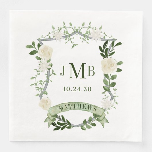 Elegant Floral Crest Wedding Servet (Voorkant)